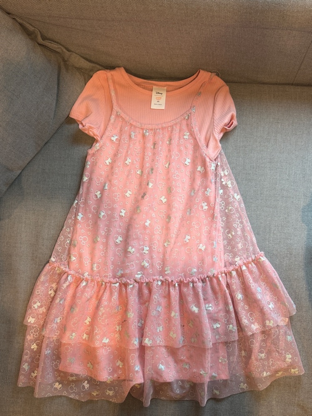 Disney Pink Tulle Layered Dress with Heart Accents